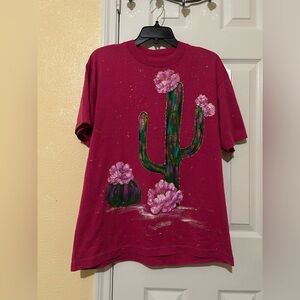 Vintage Pink Sunbelt T-Shirt w/ Cute Cactus & Flower Design. Size XL. Made in US